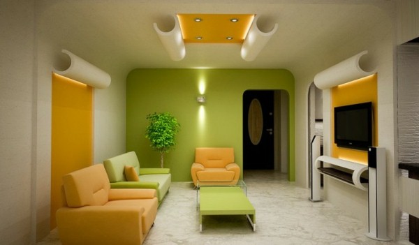 wallpaper ideas modern living room colors in orange and green