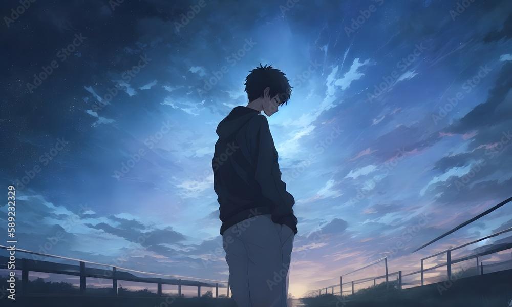 anime boy alone night scenery 4k Rare Gallery silhouette of a