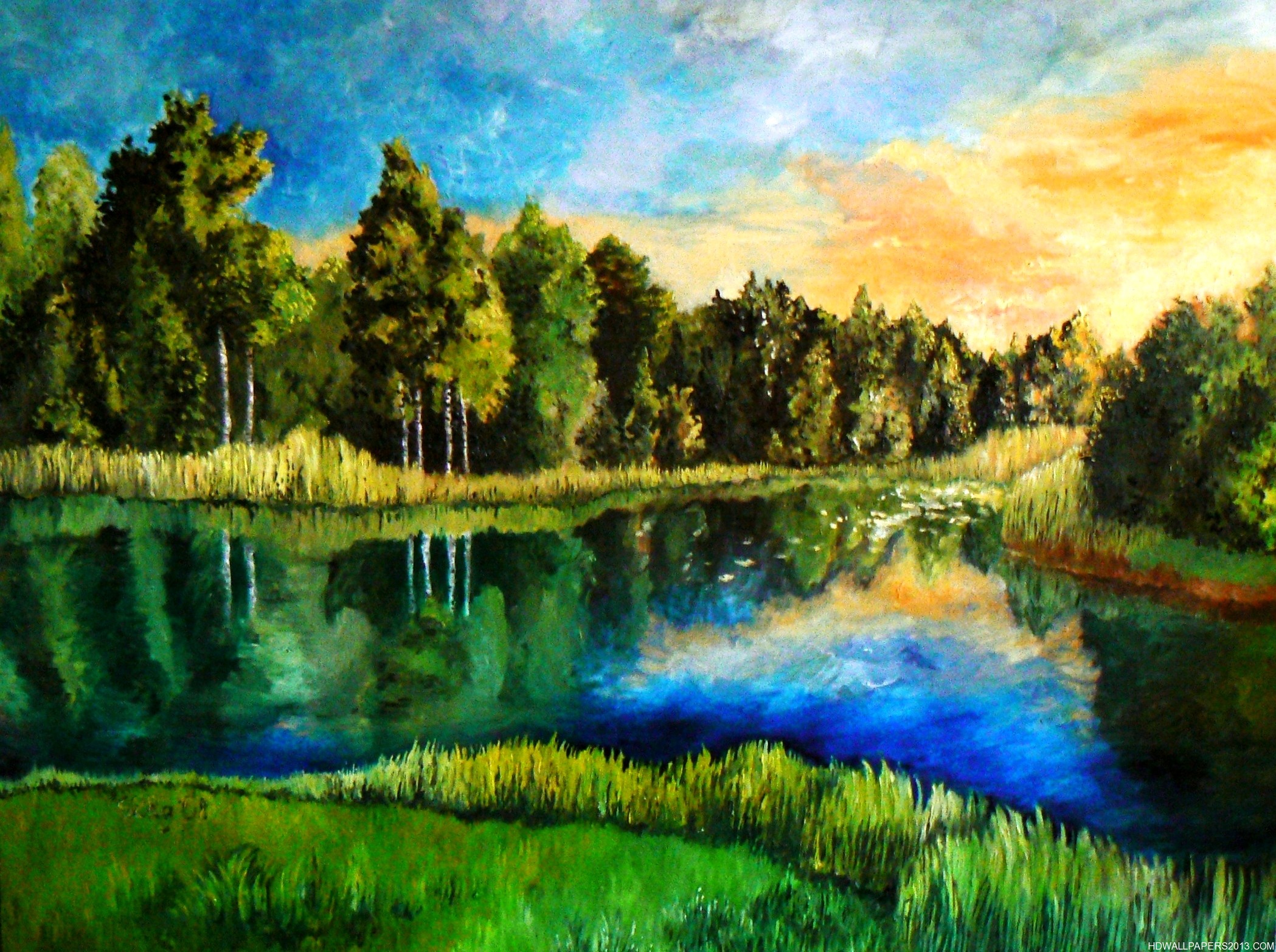 Beautiful Lake Painting High Definition Wallpaper