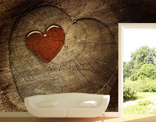 Wall Mural Natural Love Wallpaper Fleece Heart Forest Tree Stone