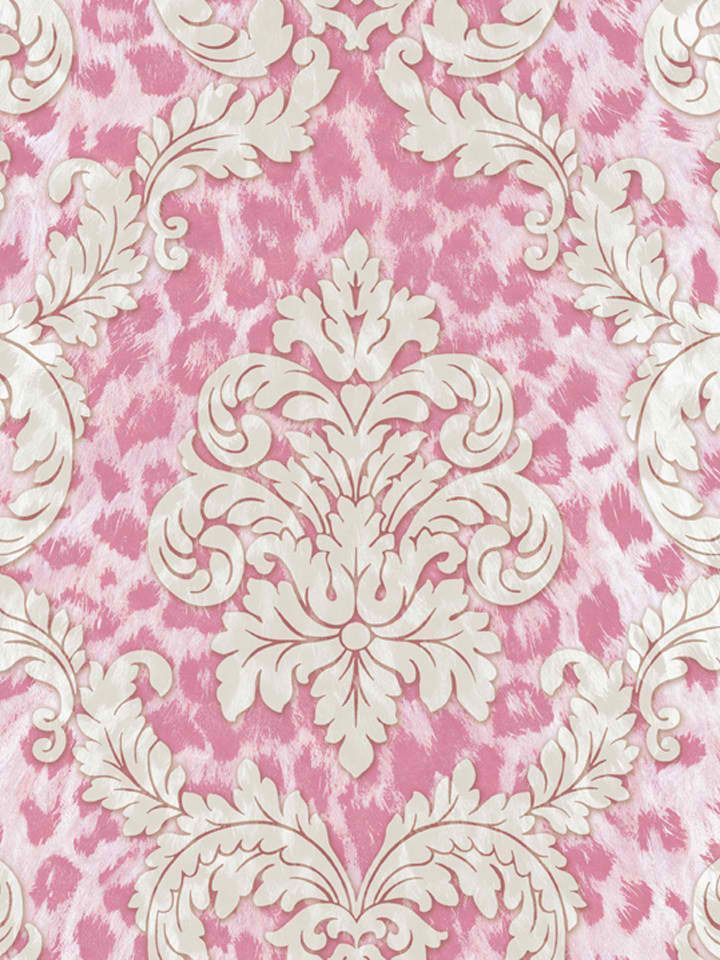 Interior Place Pink Leopard Damask Wallpaper
