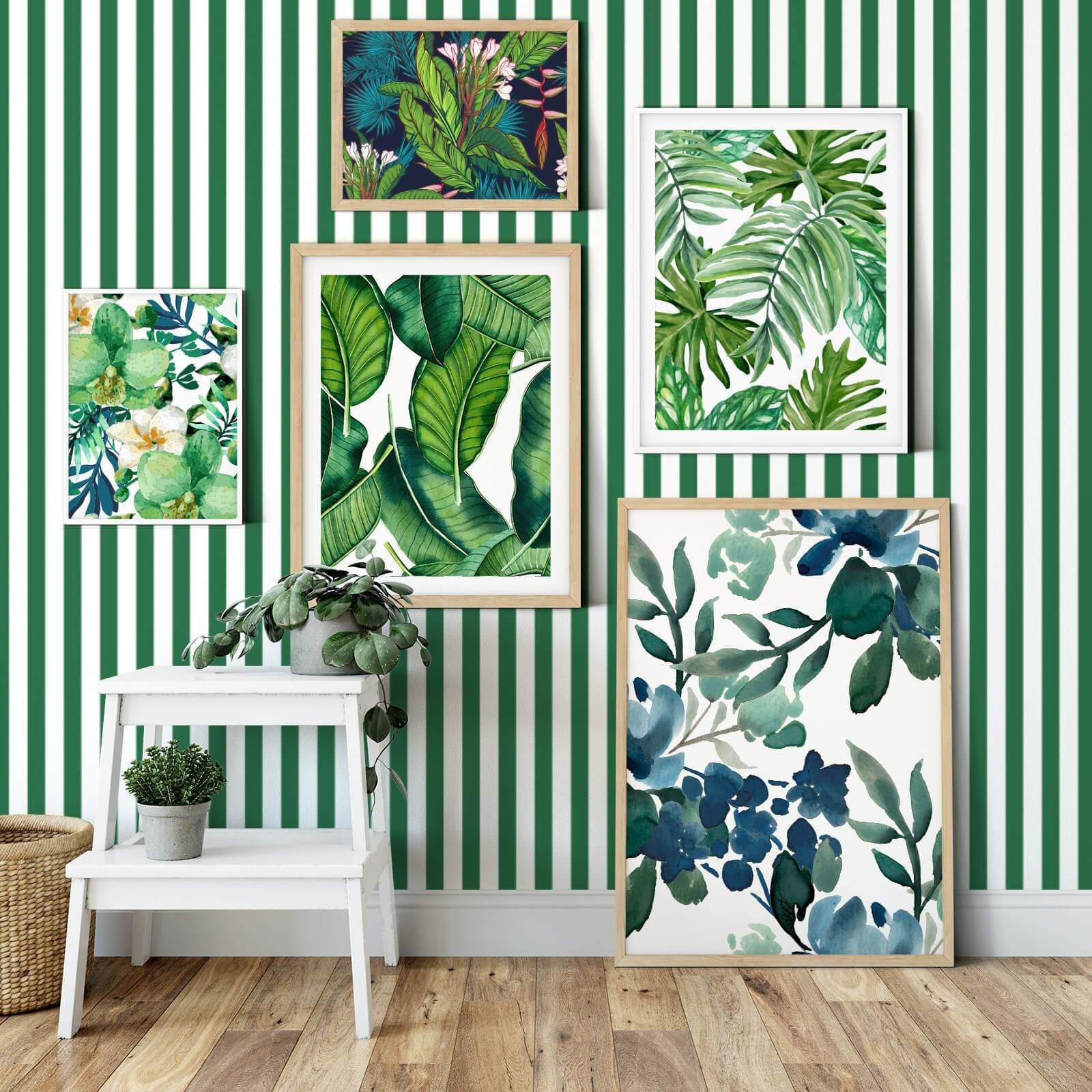Green and White Stripes Peel and Stick Wallpaper MUSE Wall Studio