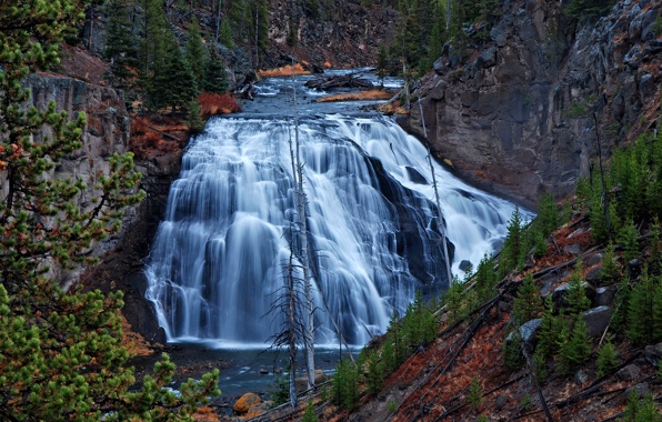River Waterfalls Rocks Trees A Stream Wallpaper Nature