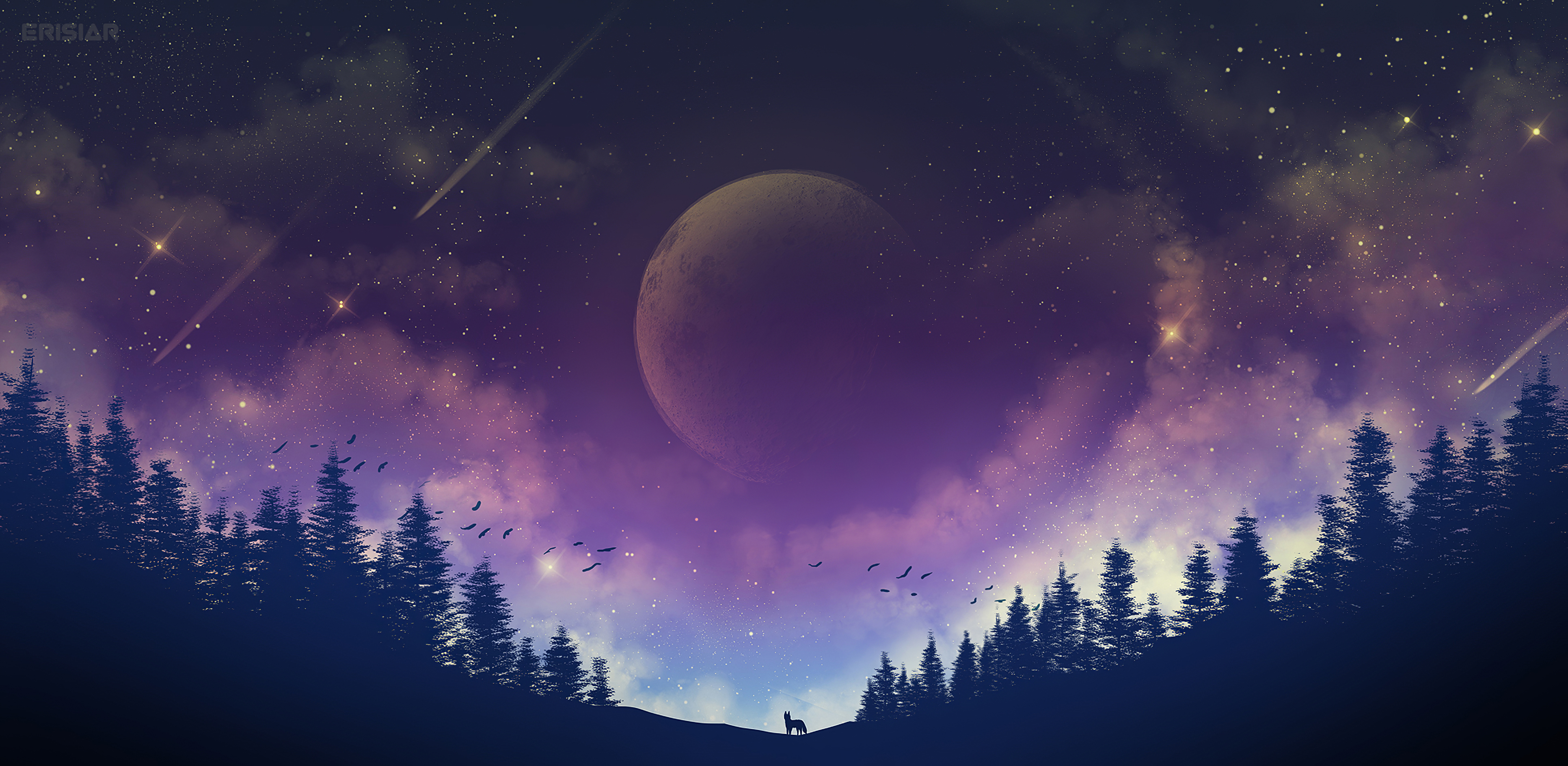 Moon Fox Galaxy 4k Wallpaper HD Artist Image