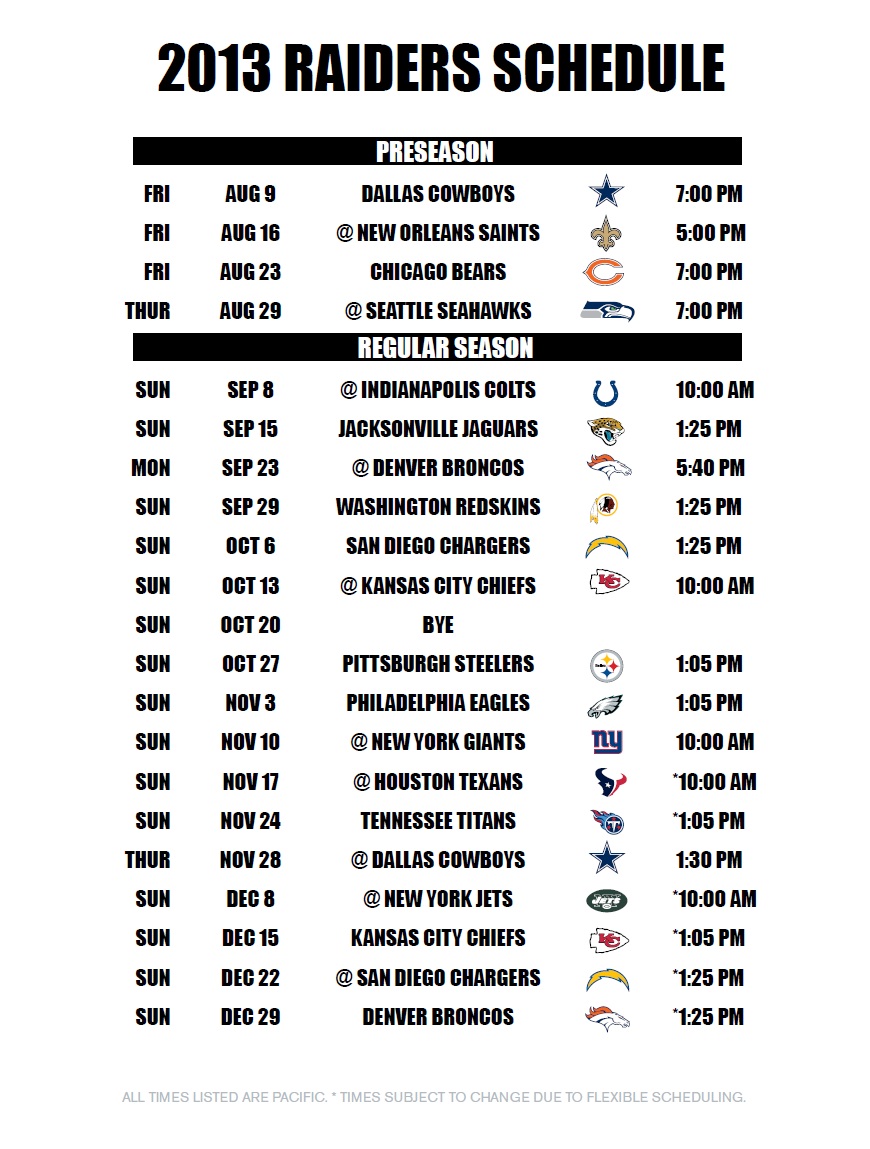 Oakland Raiders 2014 2015 Schedule