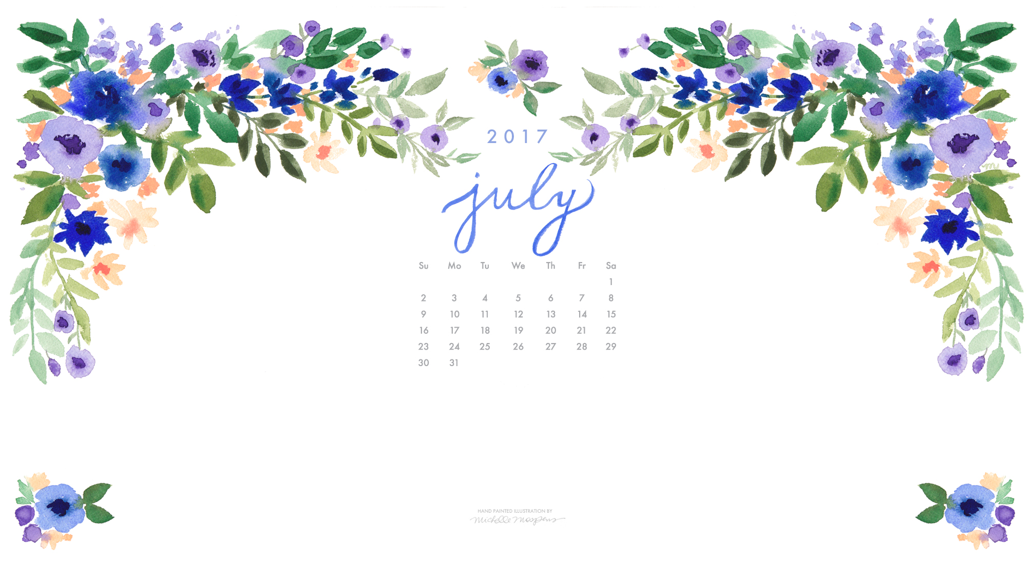 July Watercolor Desktop Wallpaper Mospens Studio