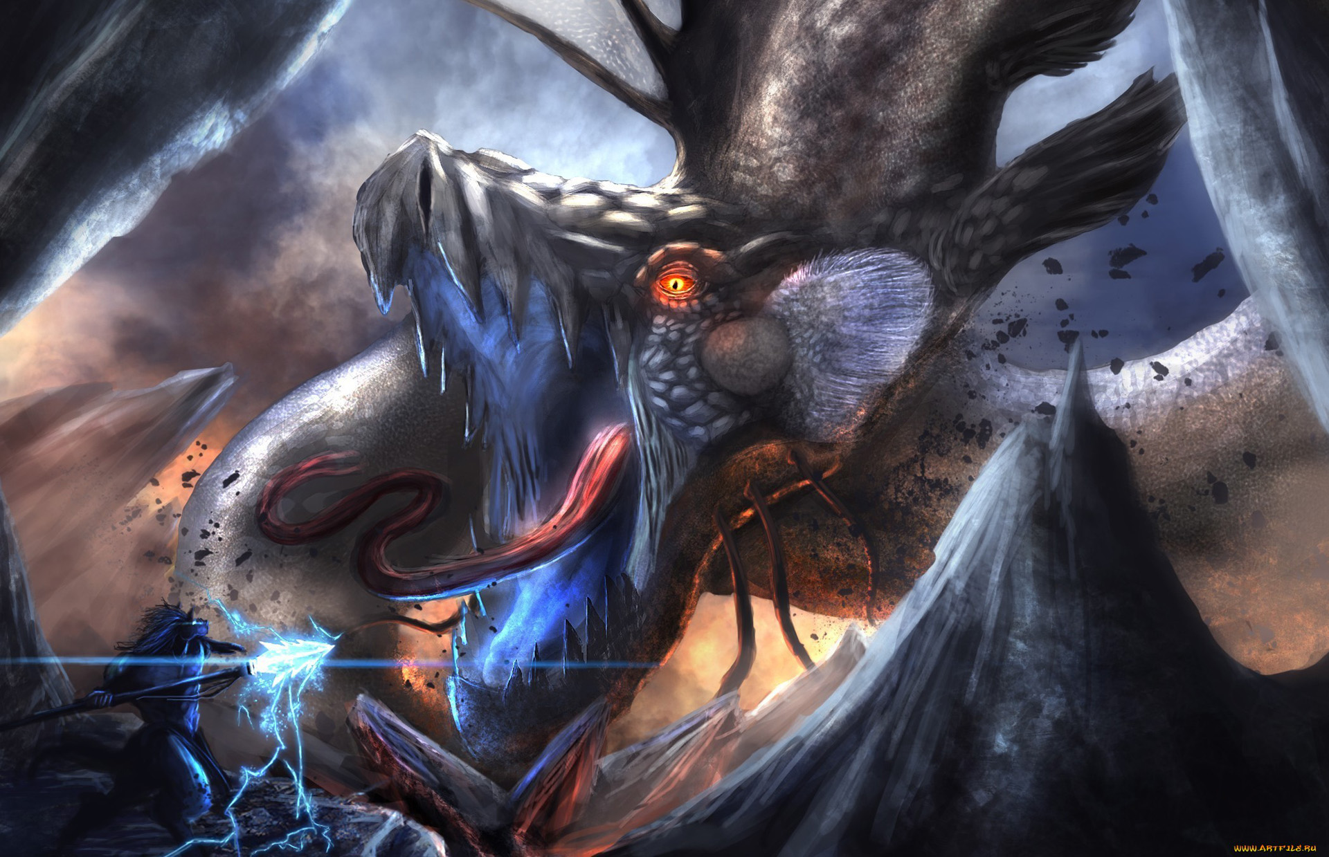 Epic Fight Monster Spear Lightning Dragon Anime HD Wallpaper