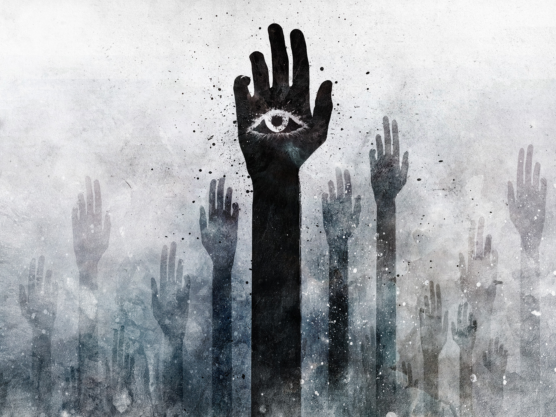 Grunge Hands Illuminati Alex Cherry Arms Raised Wallpaper