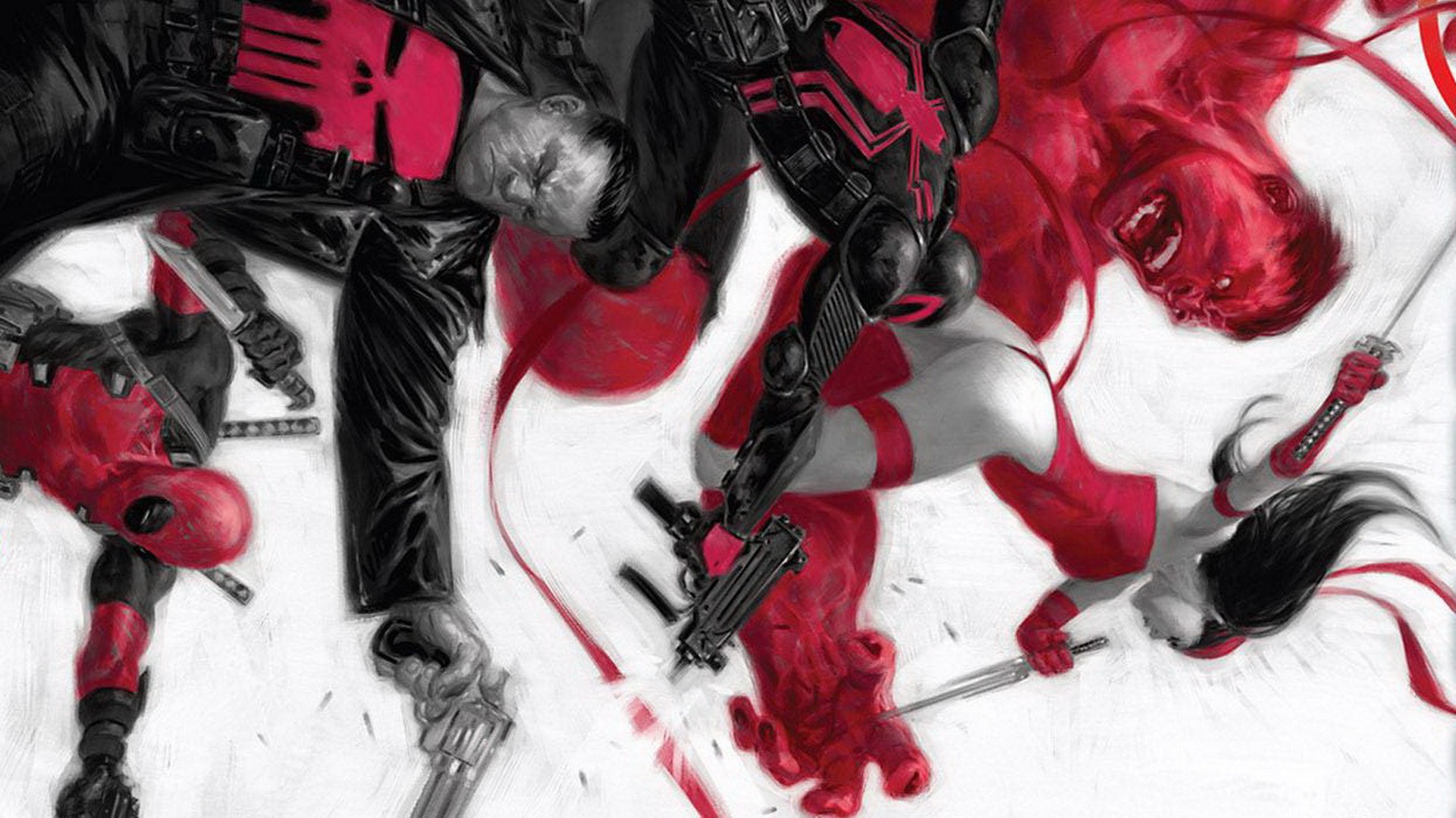 Wallpaper Ics Venom Elektra Deadpool Wade Wilson The