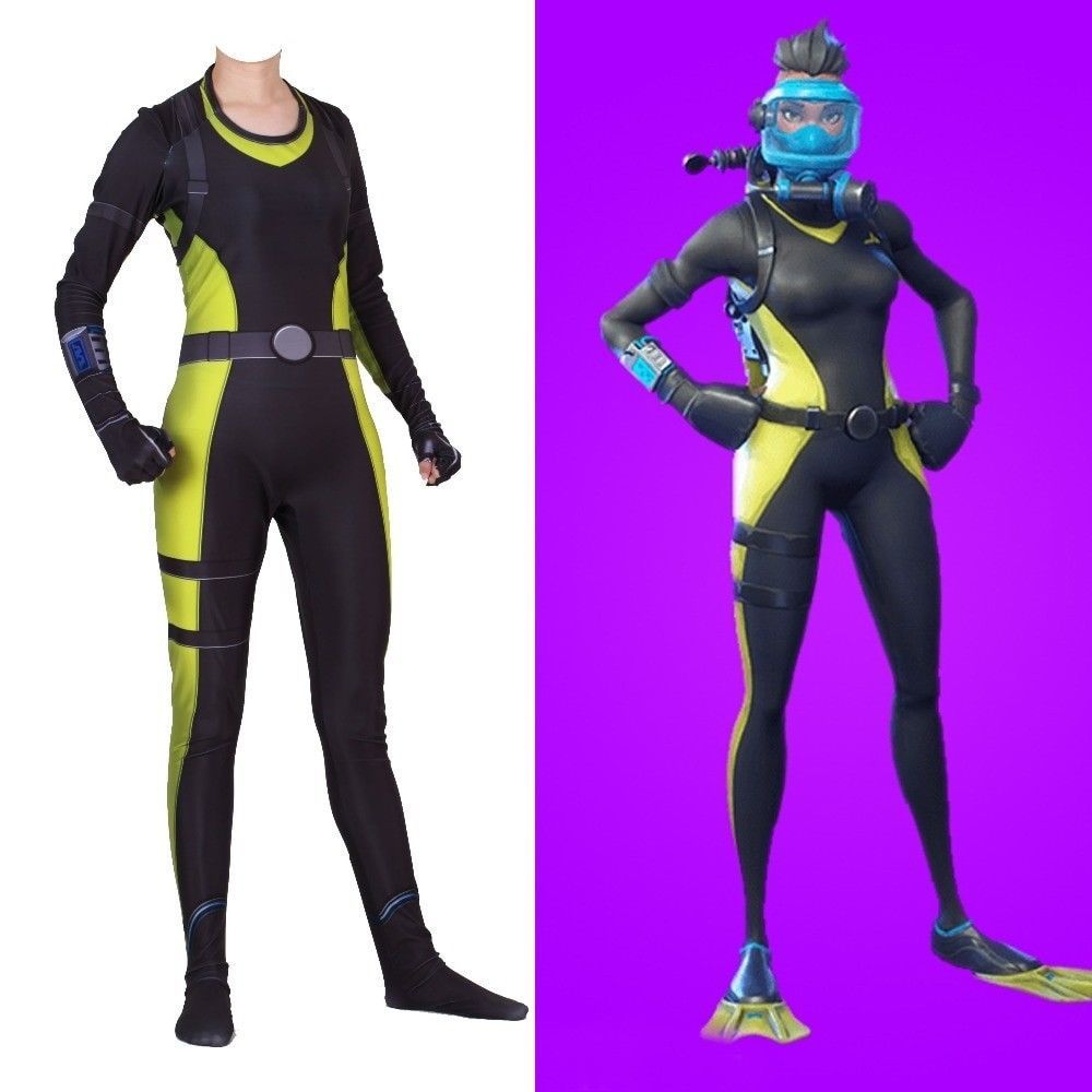 New Fortnite Halloween Costume Cosplay Red Reef Ranger Body Suit