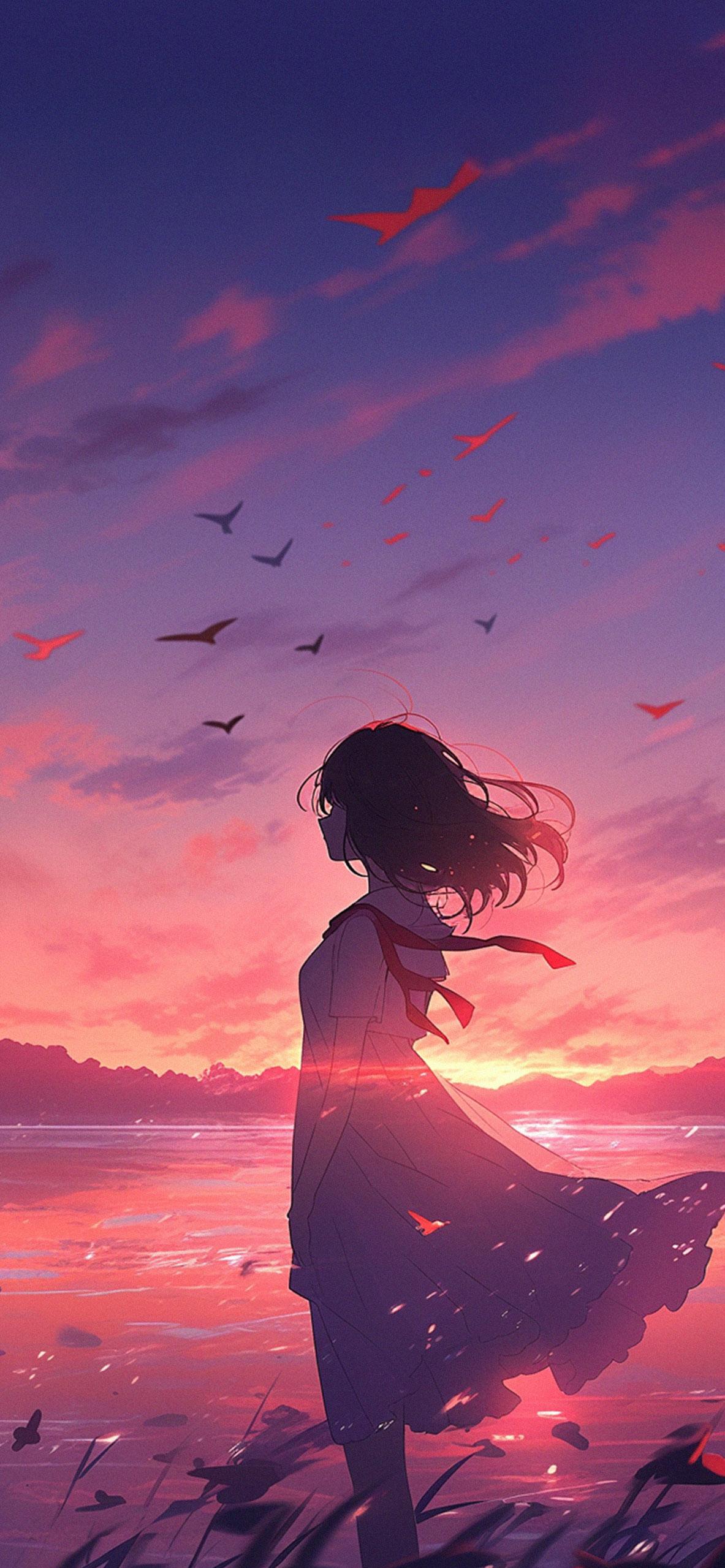 Anime Girl Sunset Wallpaper Cute iPhone