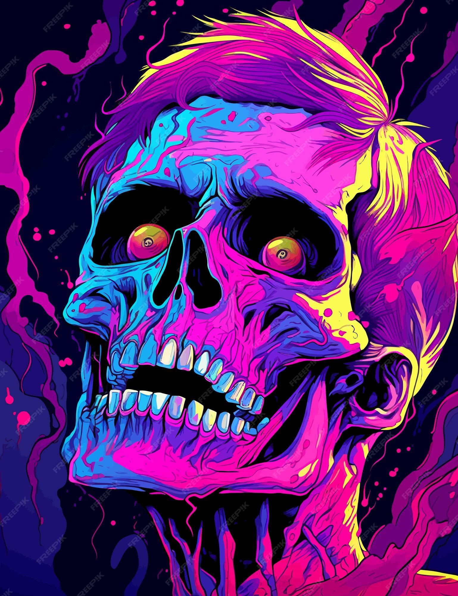 Premium Vector A Poster Of Skull With Yellow Eyes And Purple