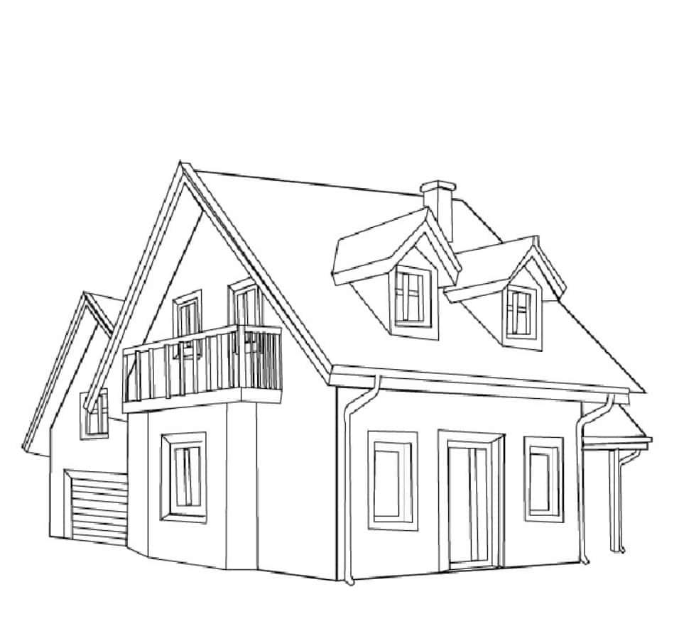 Download A House Drawing With A Balcony And A Roof