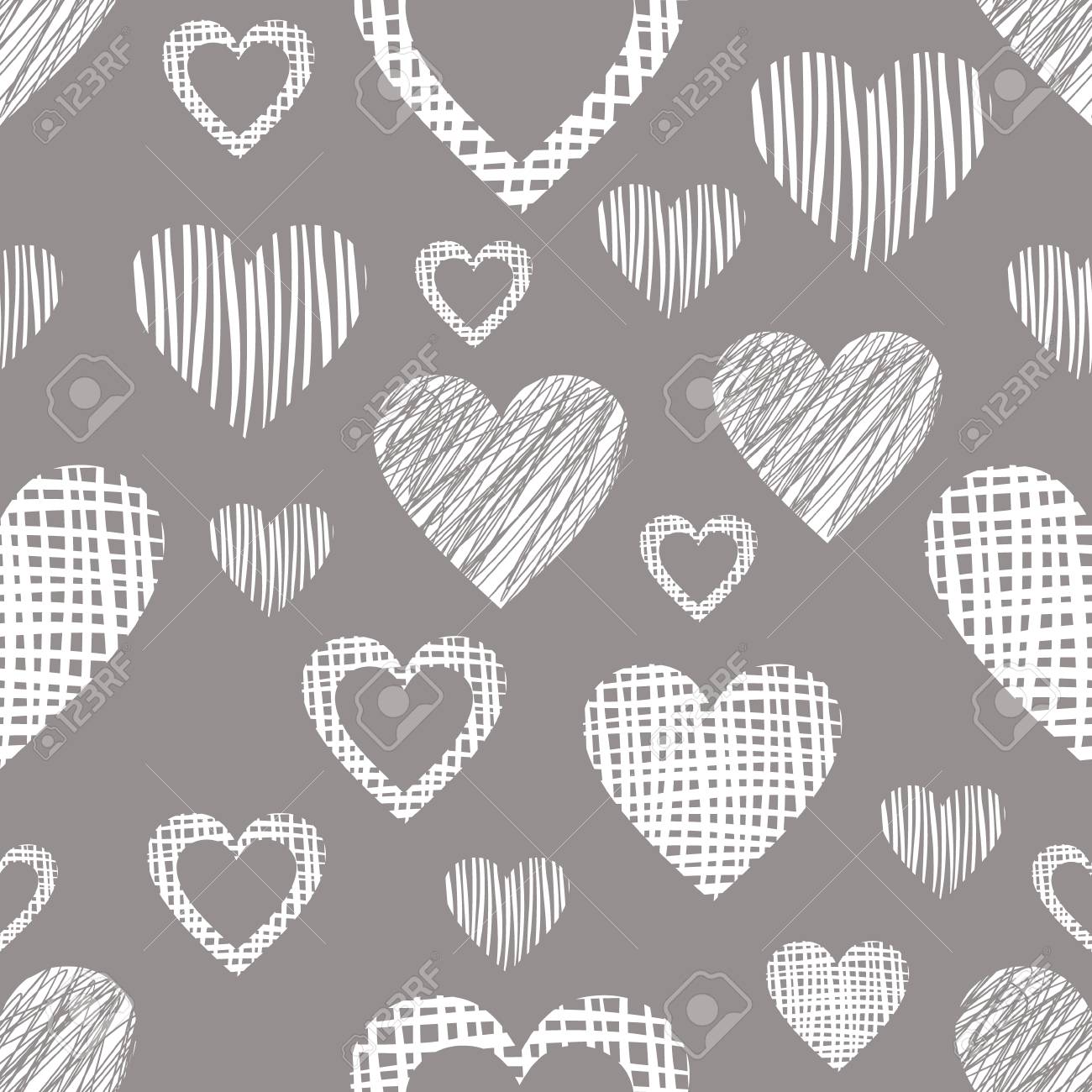 Seamless Vector Geometrical Pattern With Hearts Grey Endless