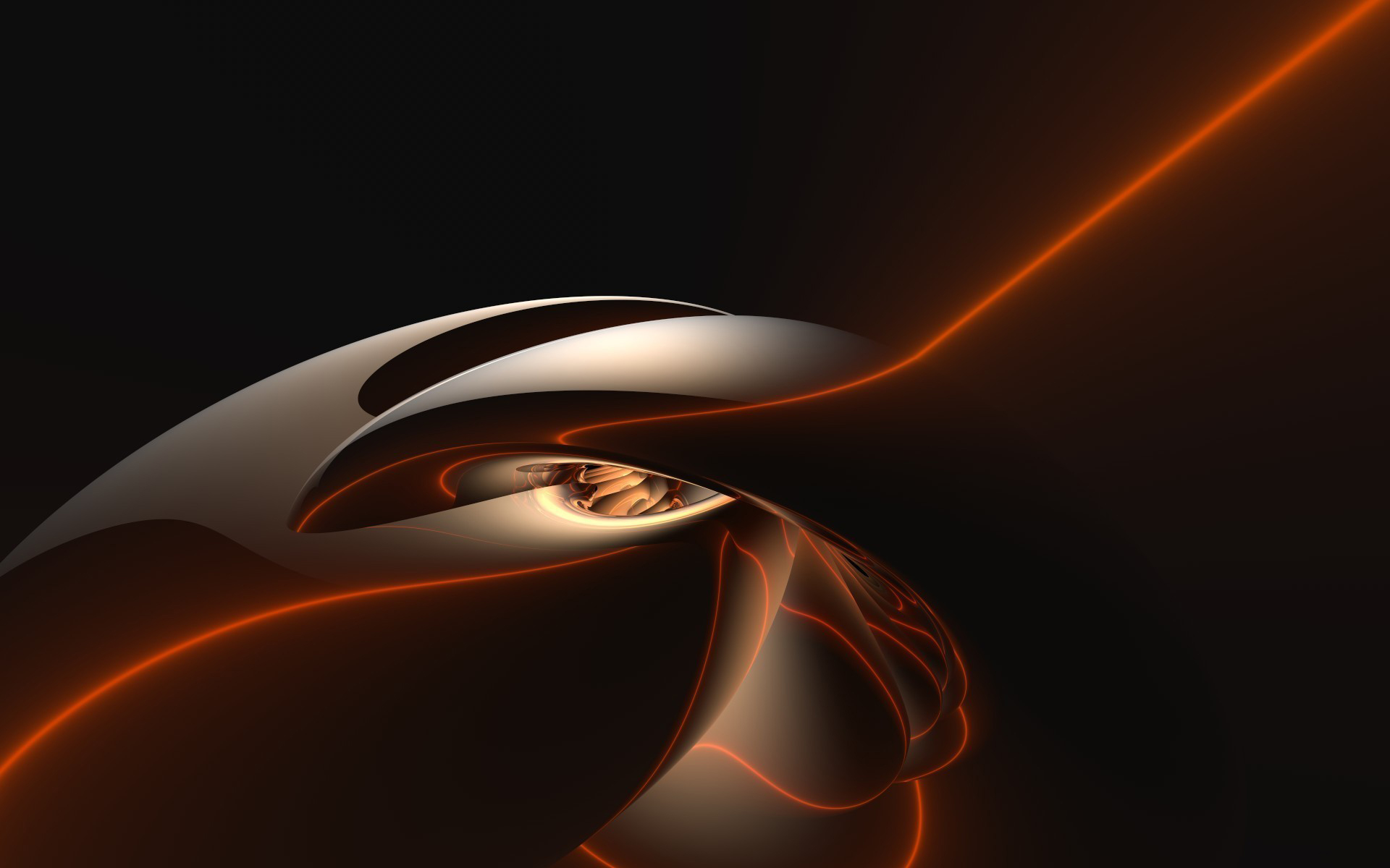 Abstract orange lines flowing over dark curves, reminiscent of an orange wallpaper design