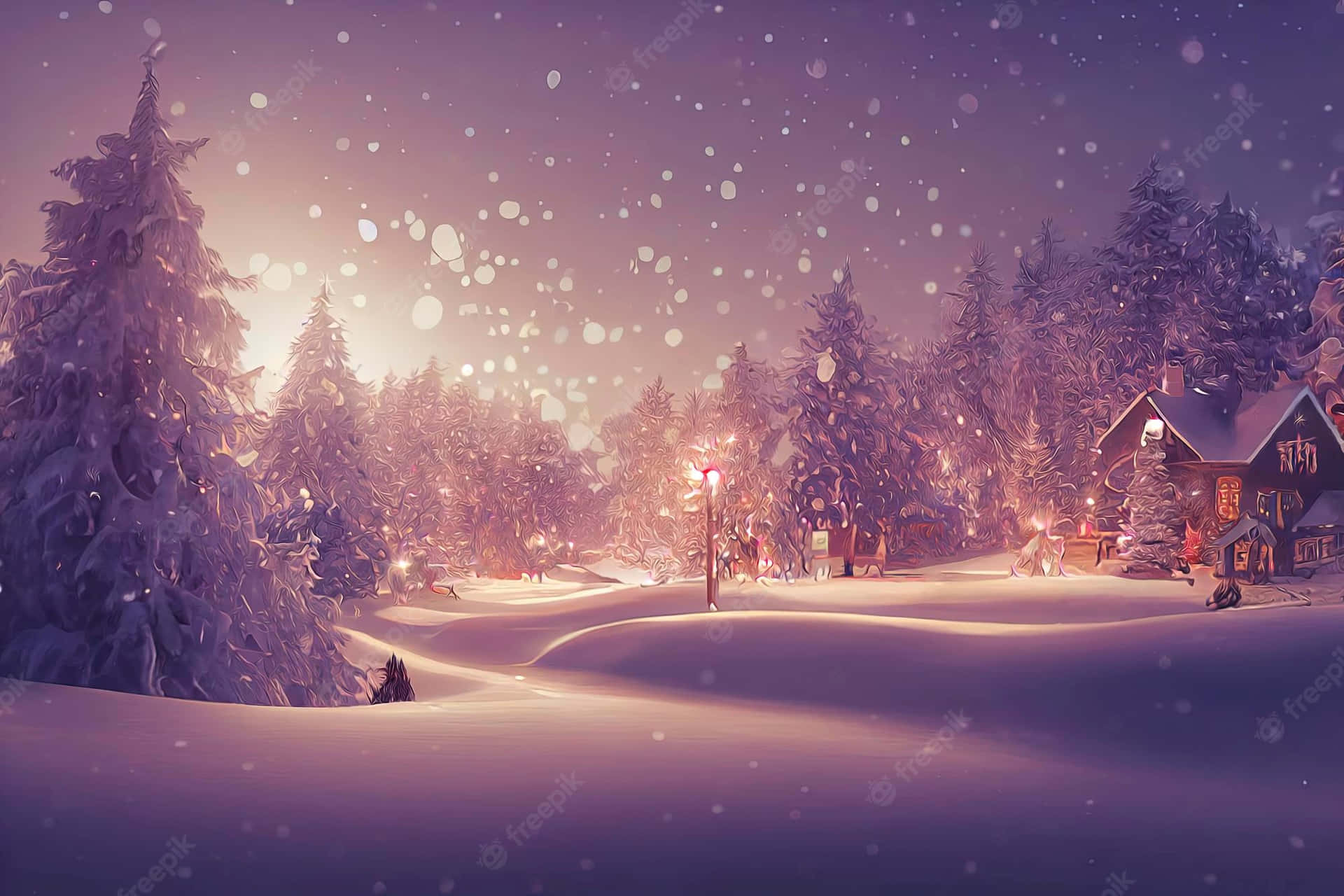 Christmas Lights Snow Desktop Background Wallpaper