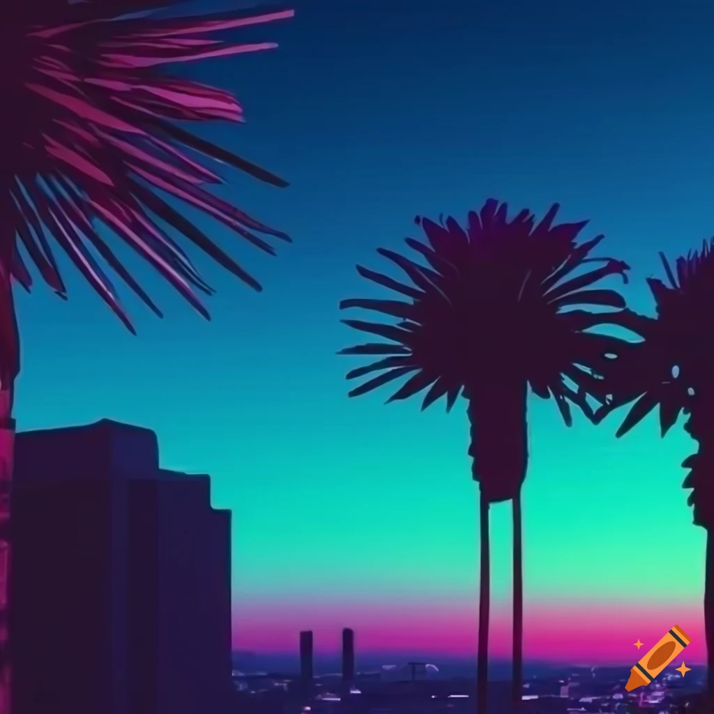 🔥 Free download Los angeles palm trees synthwave wallpaper on Craiyon ...
