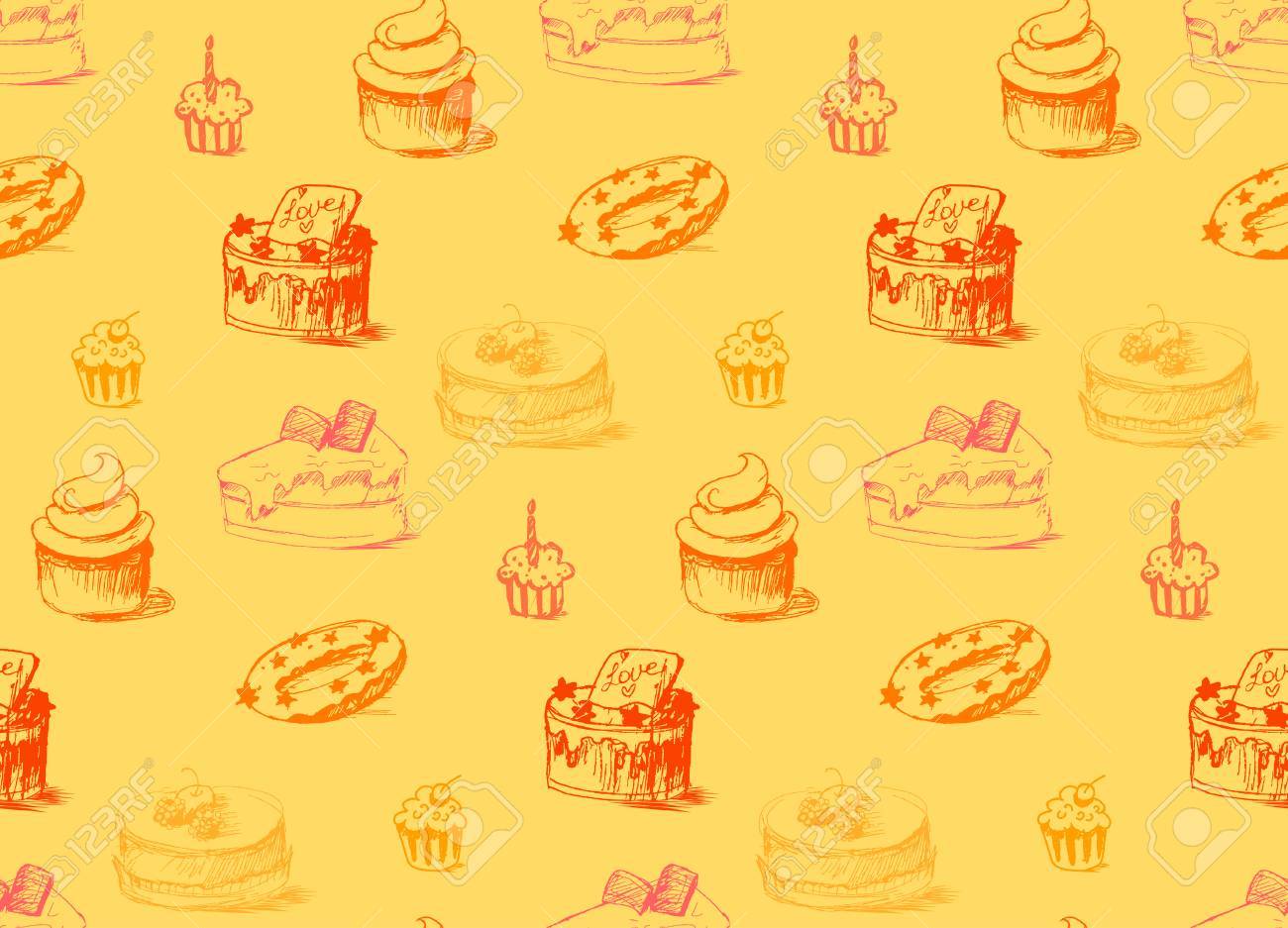 Tasty Cakes Seamless Pattern Cream Food Background Bakery
