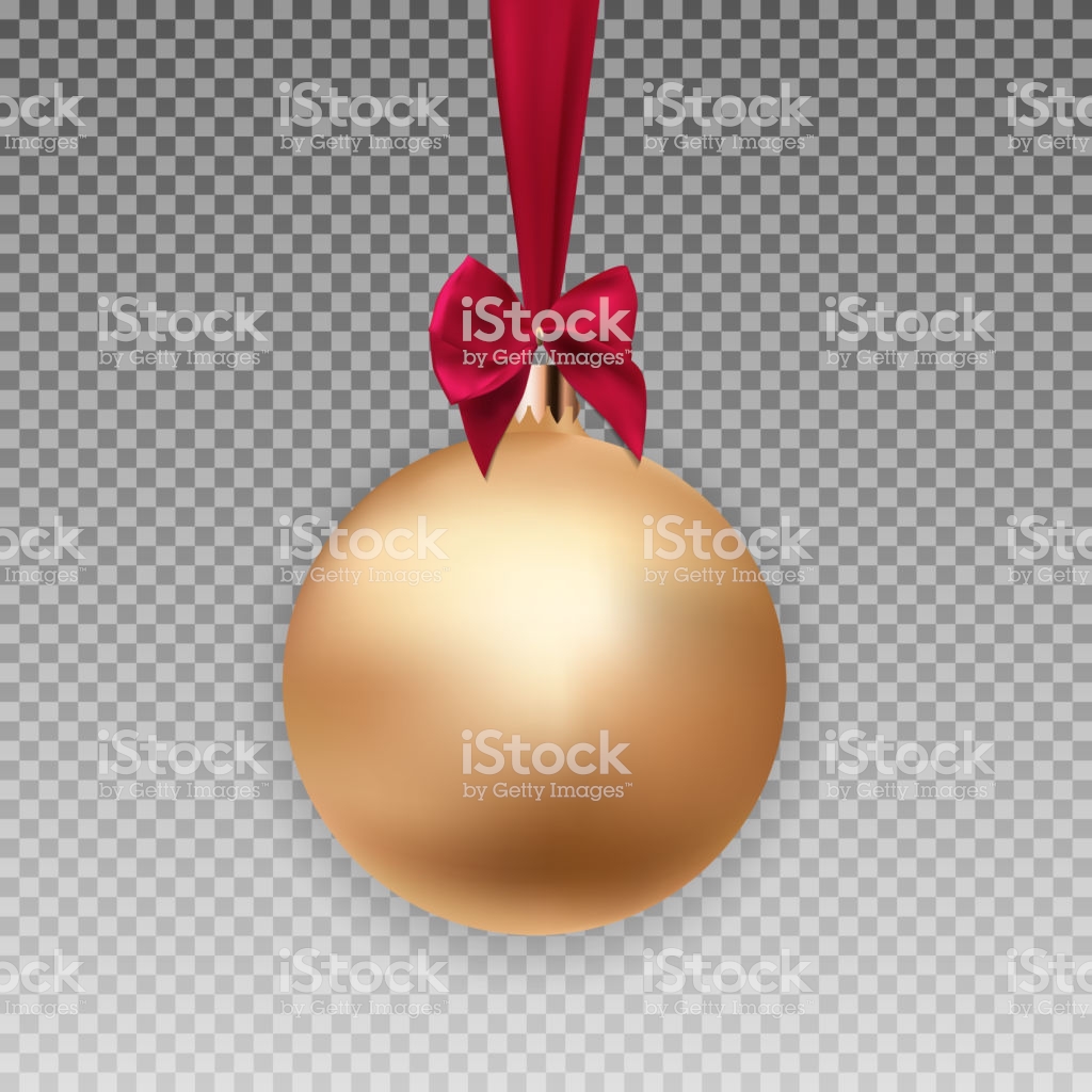 Gold Christmas Ball With And Ribbon On Transparent Background