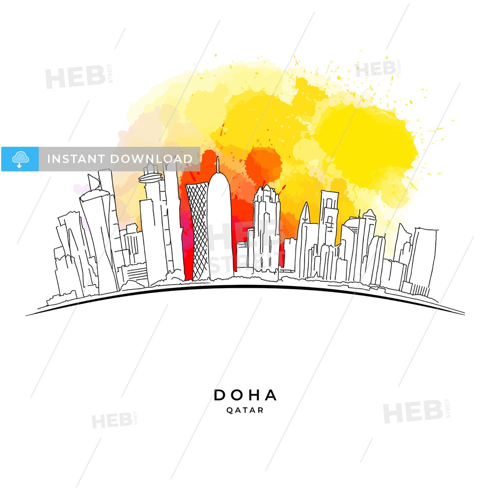 Doha Qatar Skyline On Colorful Background Hebstreits Sketches