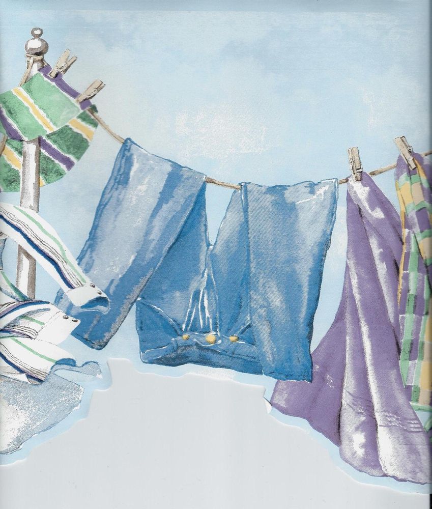 Day Of Clothes On Line Laundry Purple Wallpaper Border