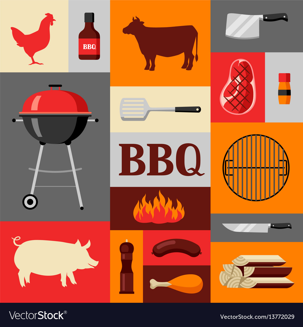 Bbq Background With Grill Objects And Icons Vector Image