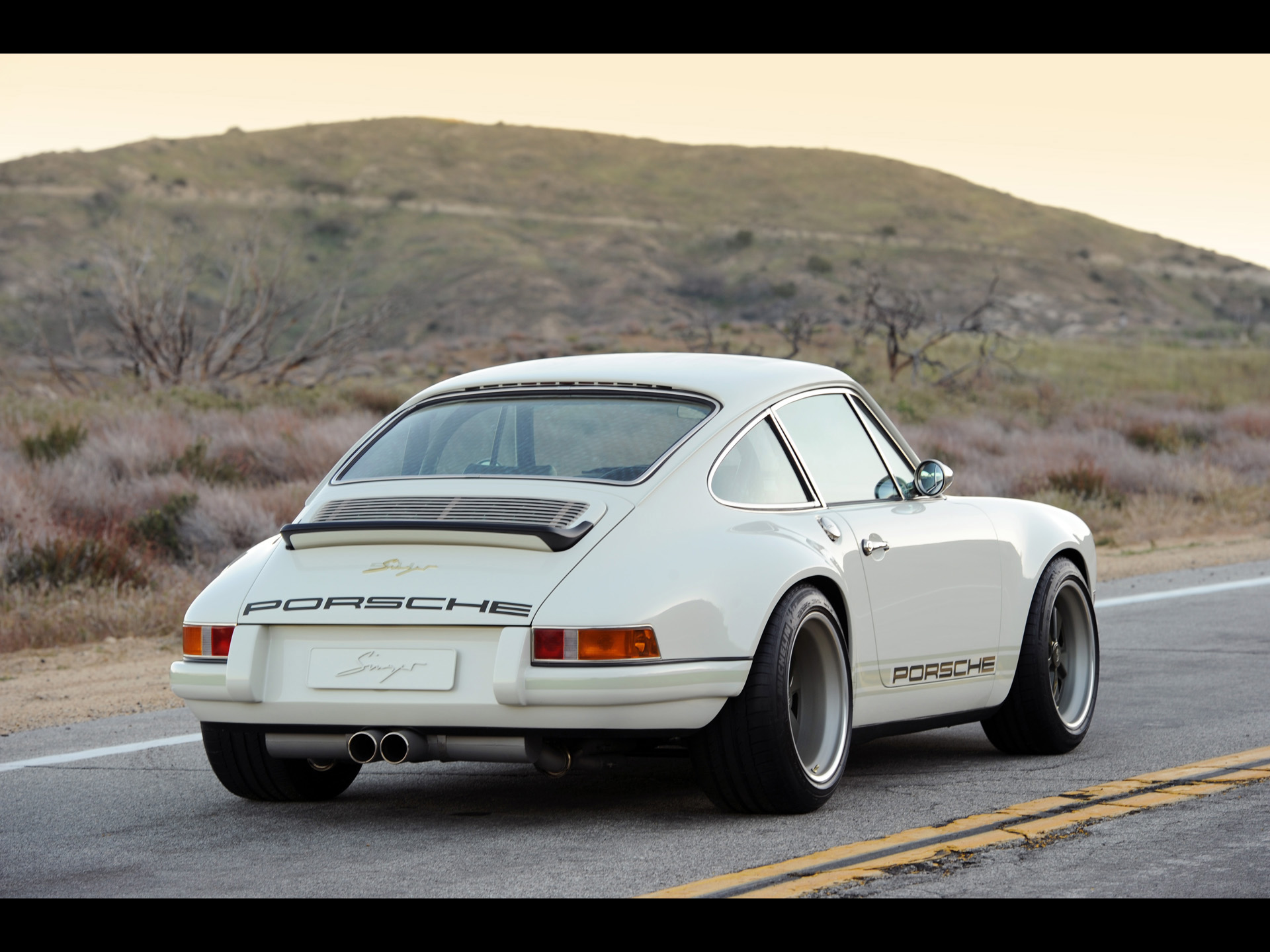 Singer Porsche White Rear Angle Wallpaper