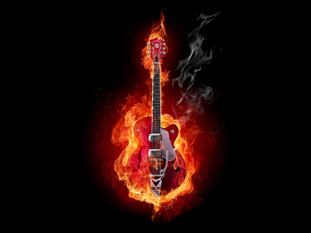 Vector Realistic Flaming Guitar Fire iPad iPhone HD Wallpaper