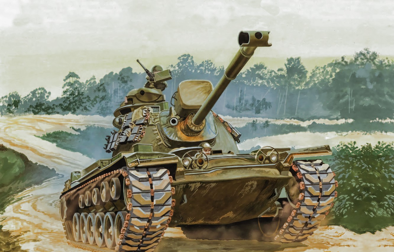 Wallpaper war art painting tank M48 Patton images for desktop