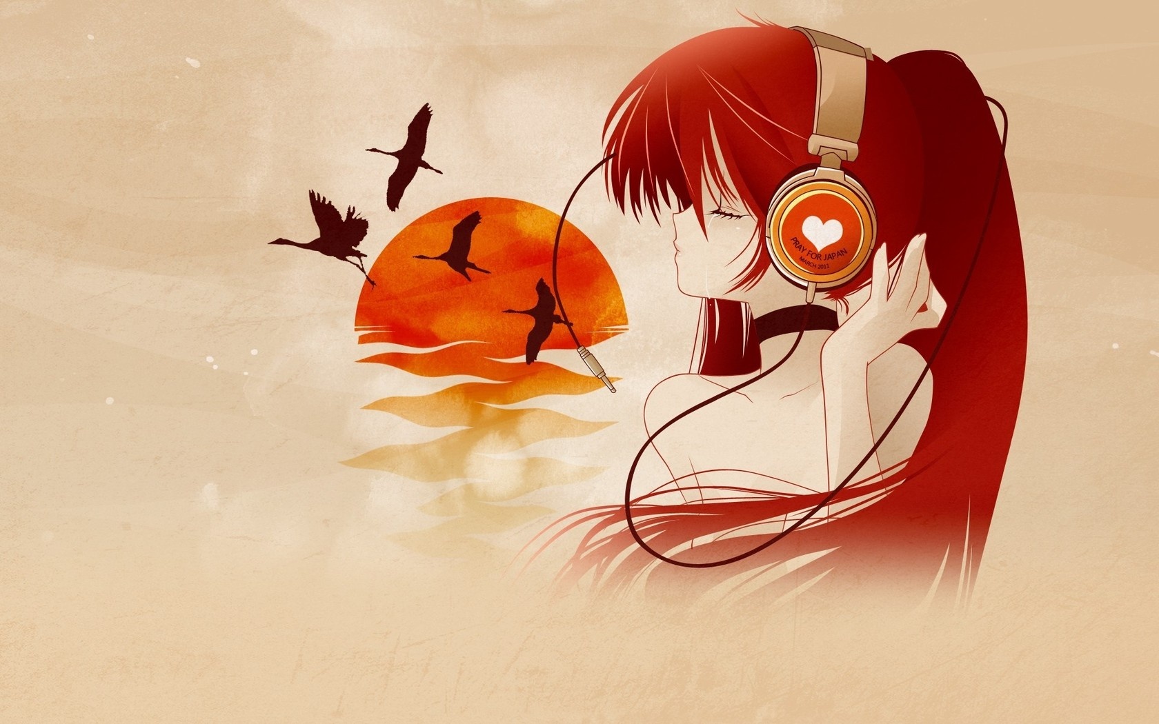 Anime Red Hair Girl With Headphones 1680 x 1050 Download Close 1680x1050