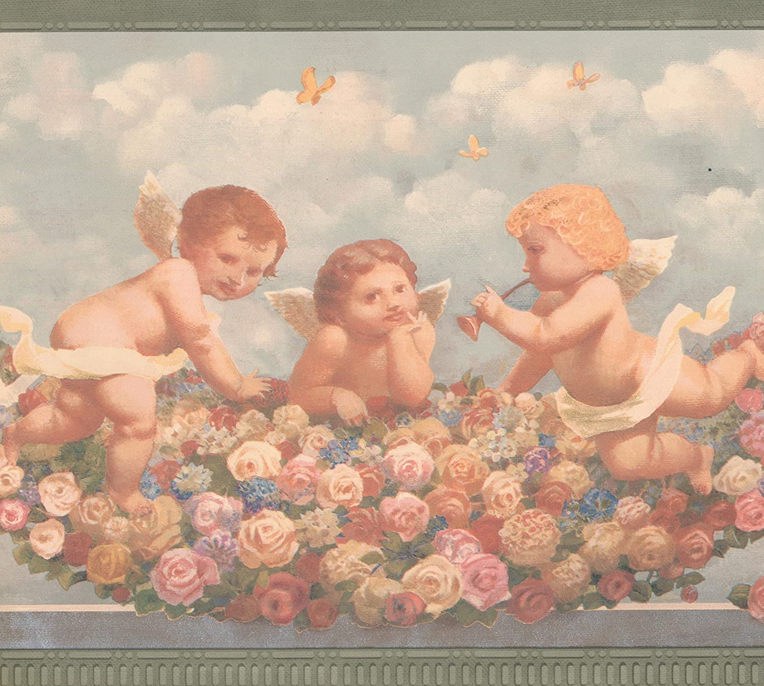 Cherub Babies In Heaven Pink Red Yellow Roses Faith Religious