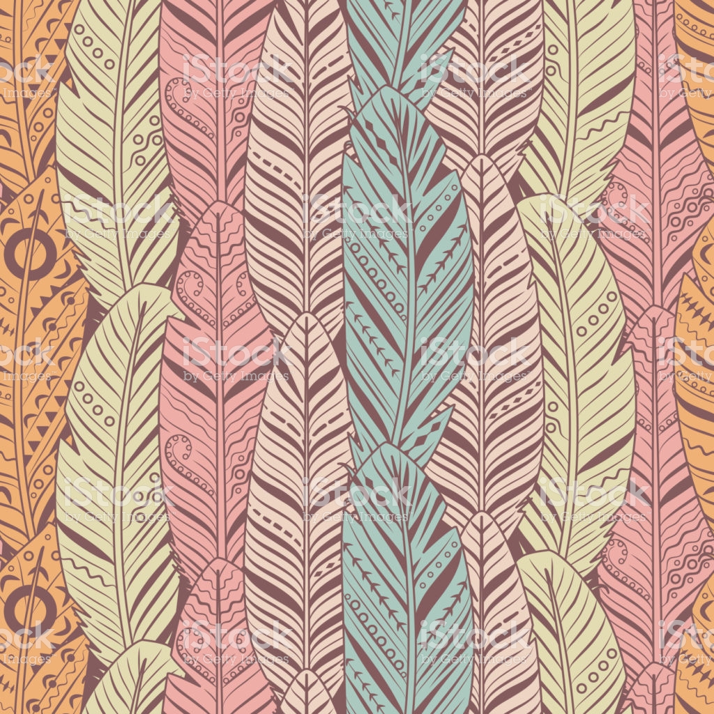 Hand Drawn Feathers Seamless Pattern Vintage Texture For Textile