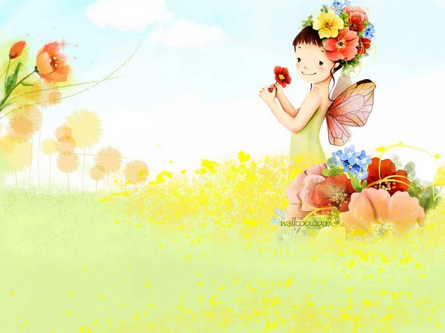 Art Illustration Flower Fairy Girl Colourful Spring Wallpaper