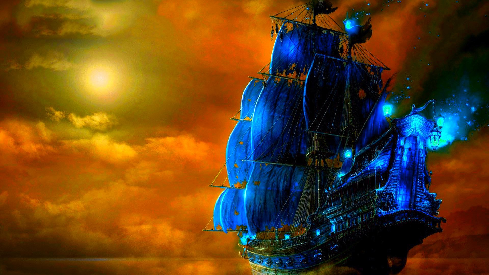 fantasy art ship boats ocean sea wallpaper background