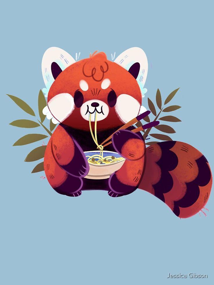 Adorable Red Panda Enjoying Delicious Ramen T Shirt By Jessiedrawz