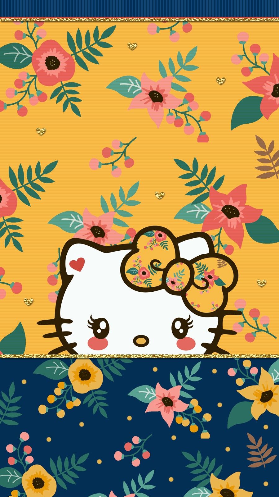 Navy Blue Floral Wallpaper iPhone Hello Kitty