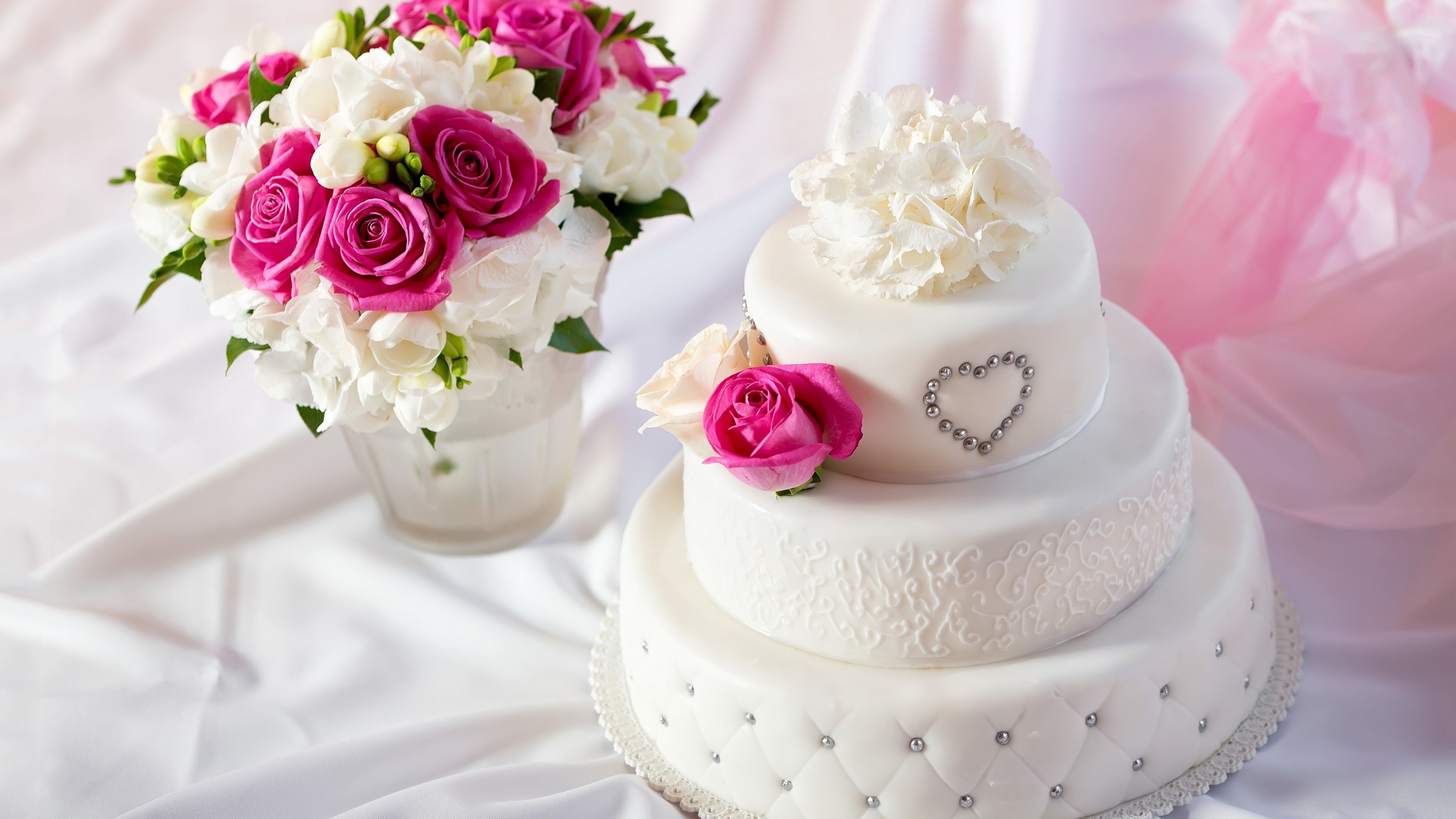 Beautiful Rose Cake HD Background 4k Wallpaper Cakes Flowers