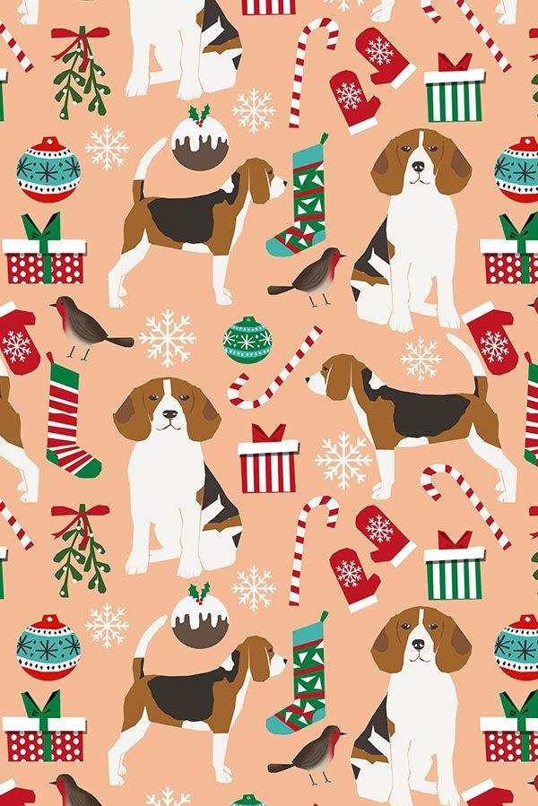 Beagle Christmas Holiday Winter Fabric Wallpaper