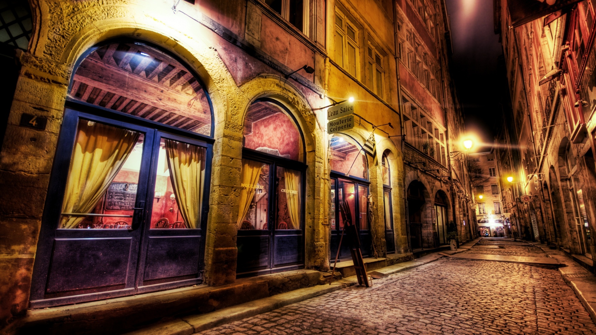 Night On A Side Street In Paris HDr Wallpaper