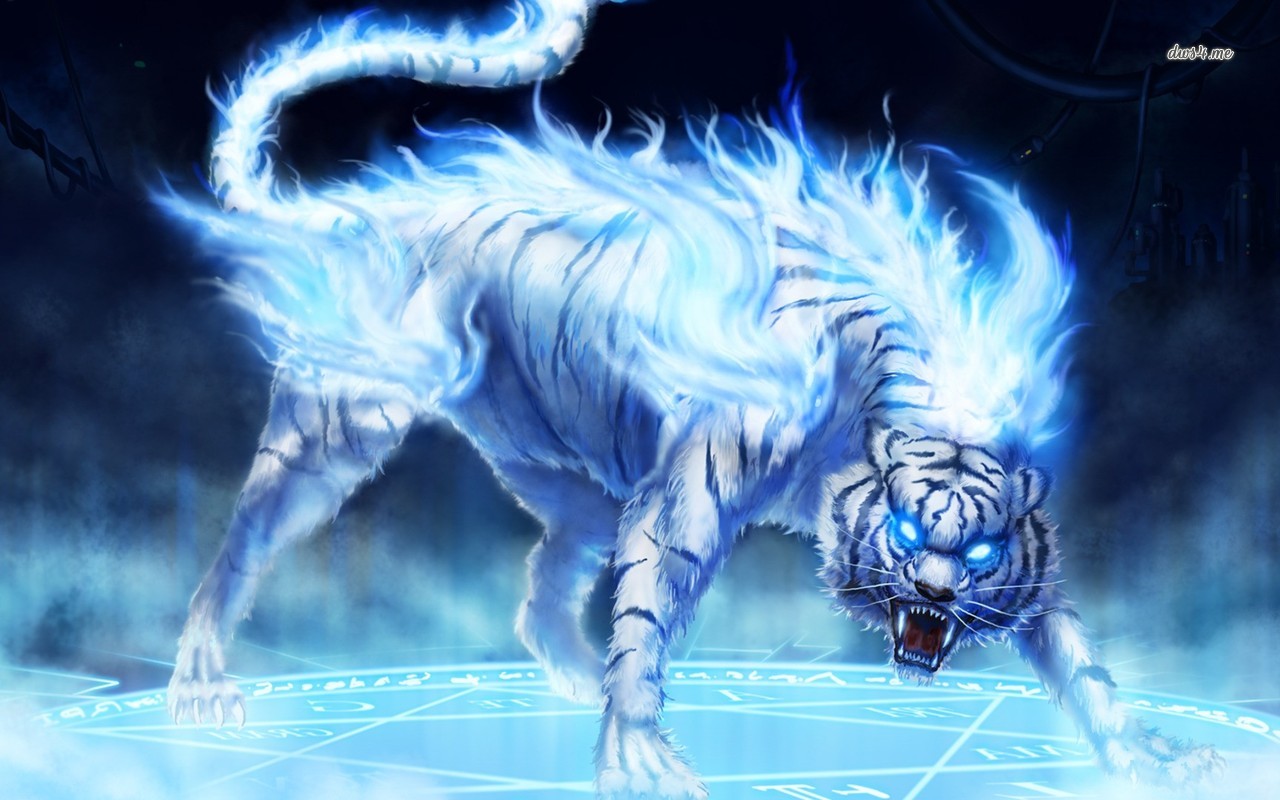 Flaming Ice Tiger Wallpaper Digital Art