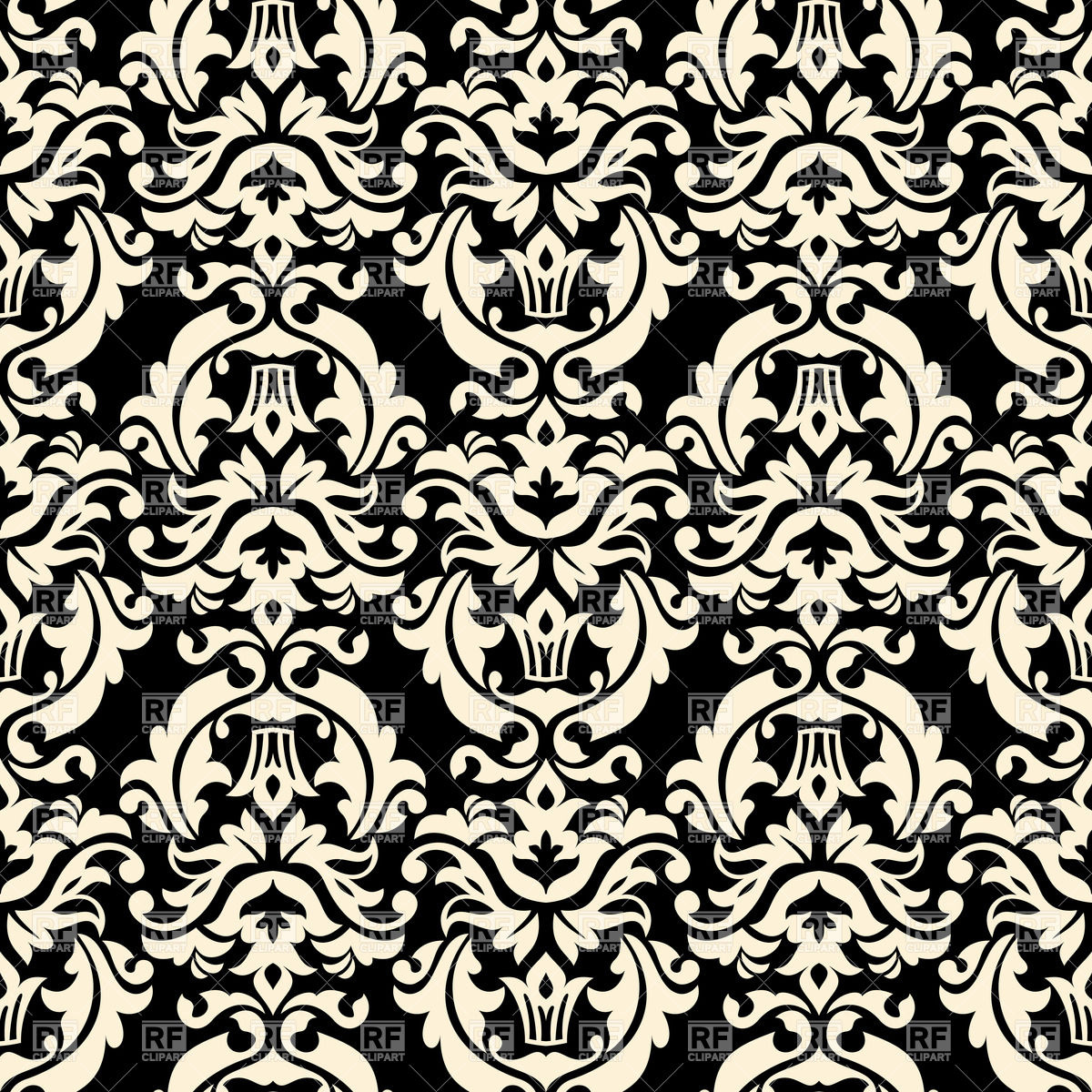 Seamless Black And White Floral Retro Wallpaper Damask Background