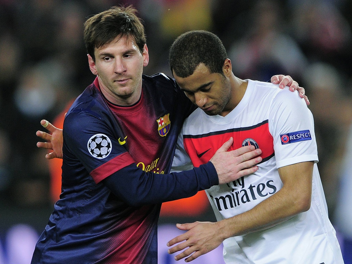 Lucas Moura And Lionel Messi After Second Leg Match Uefa Champion 1440x1080