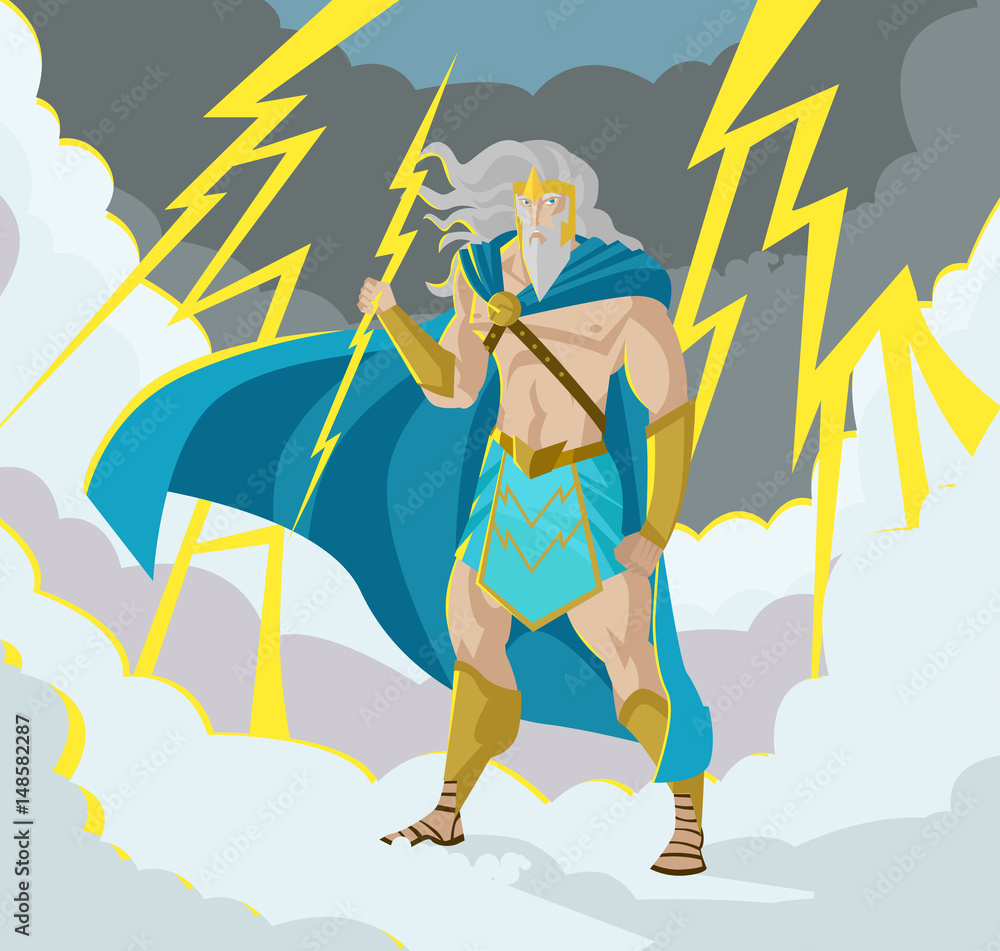 Zeus Jupiter God Of The Thunder And Lighting Bolt Ray In Storm