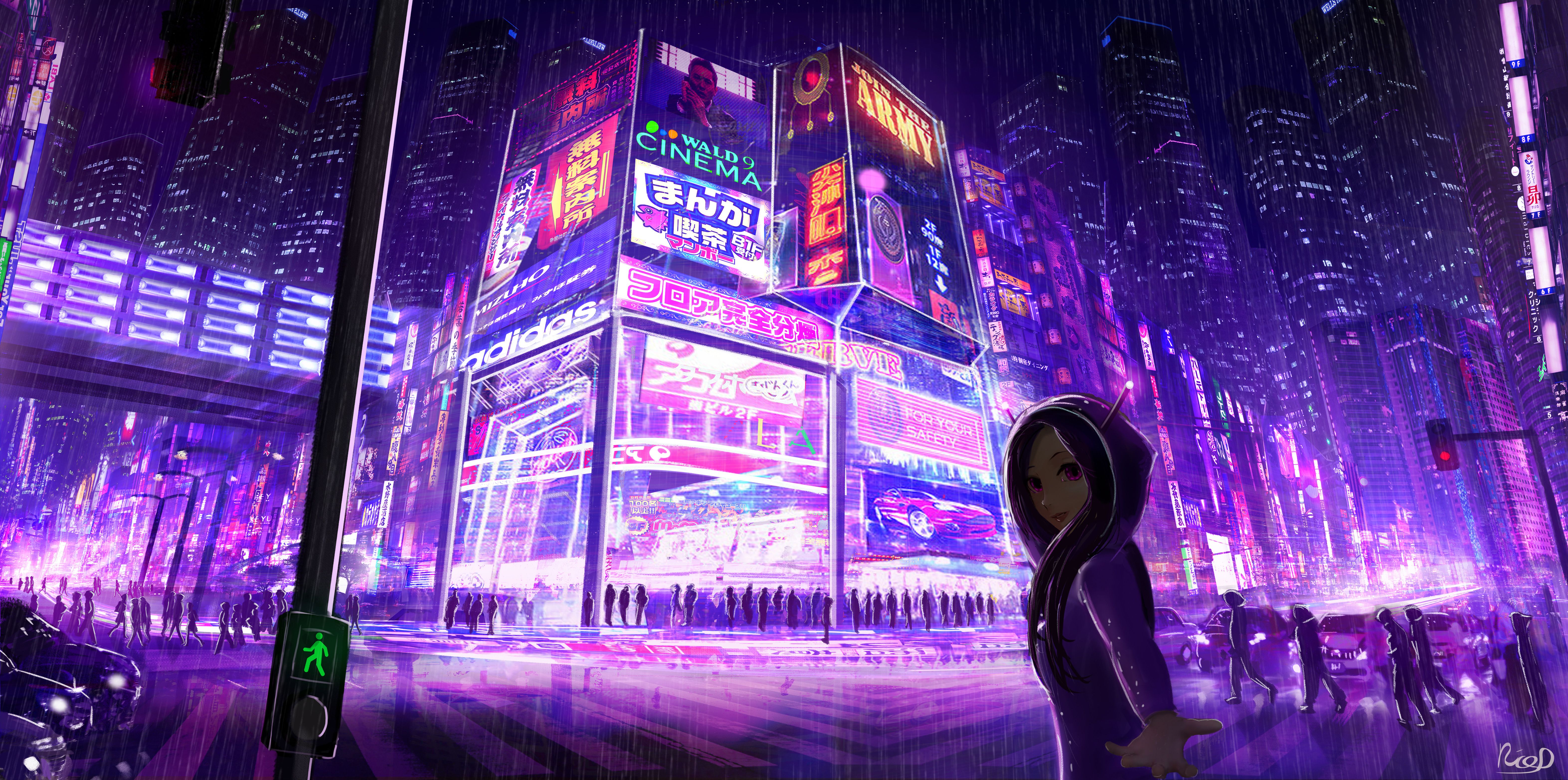 Cyberpunk Cityscape Girl Digital Art Anime Scenery Wallpaper