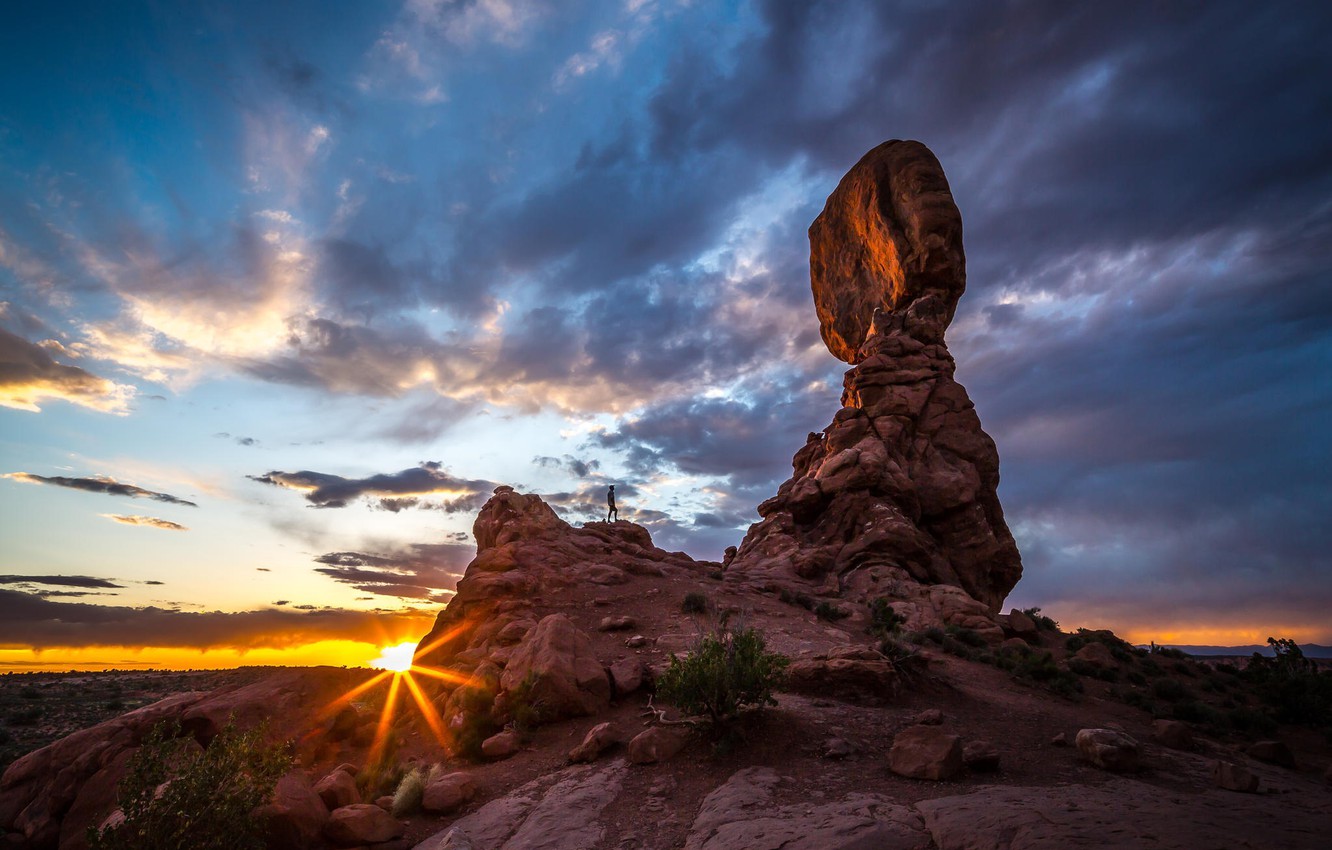 Wallpaper Rock Sky Desert Sunset Man Beauty Loneliness