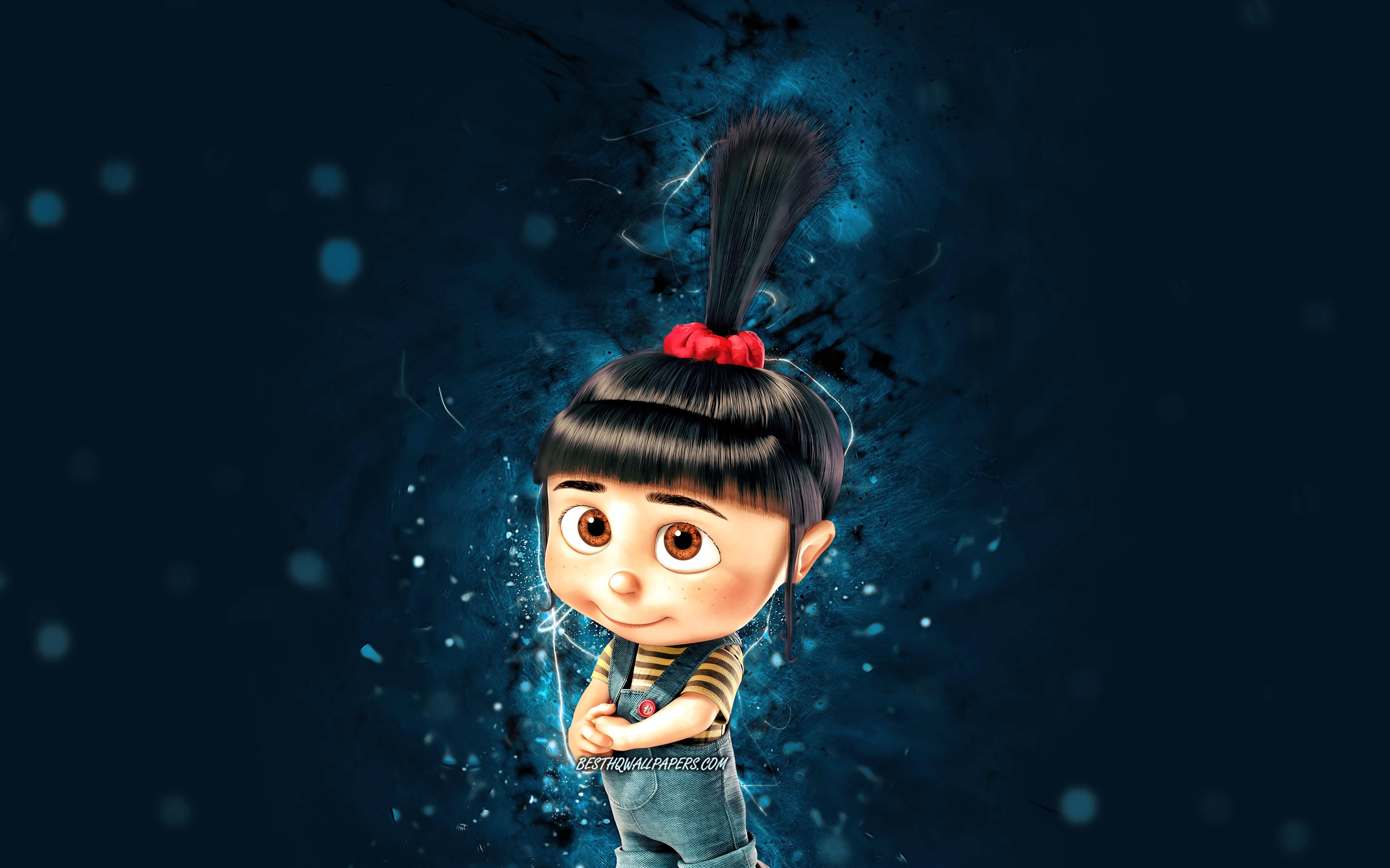 Download wallpapers Agnes 4k blue neon lights Minions The Rise
