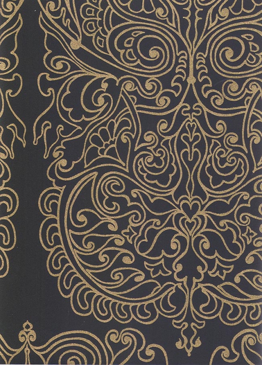 Alpana Wallpaper With Gold Design Printed On Black
