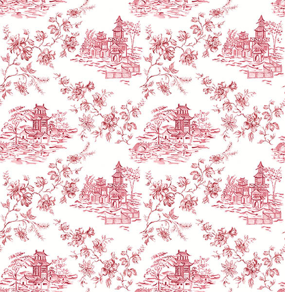 Asian Village Toile Wallpaper Raspberry Bolt Traditional Wall