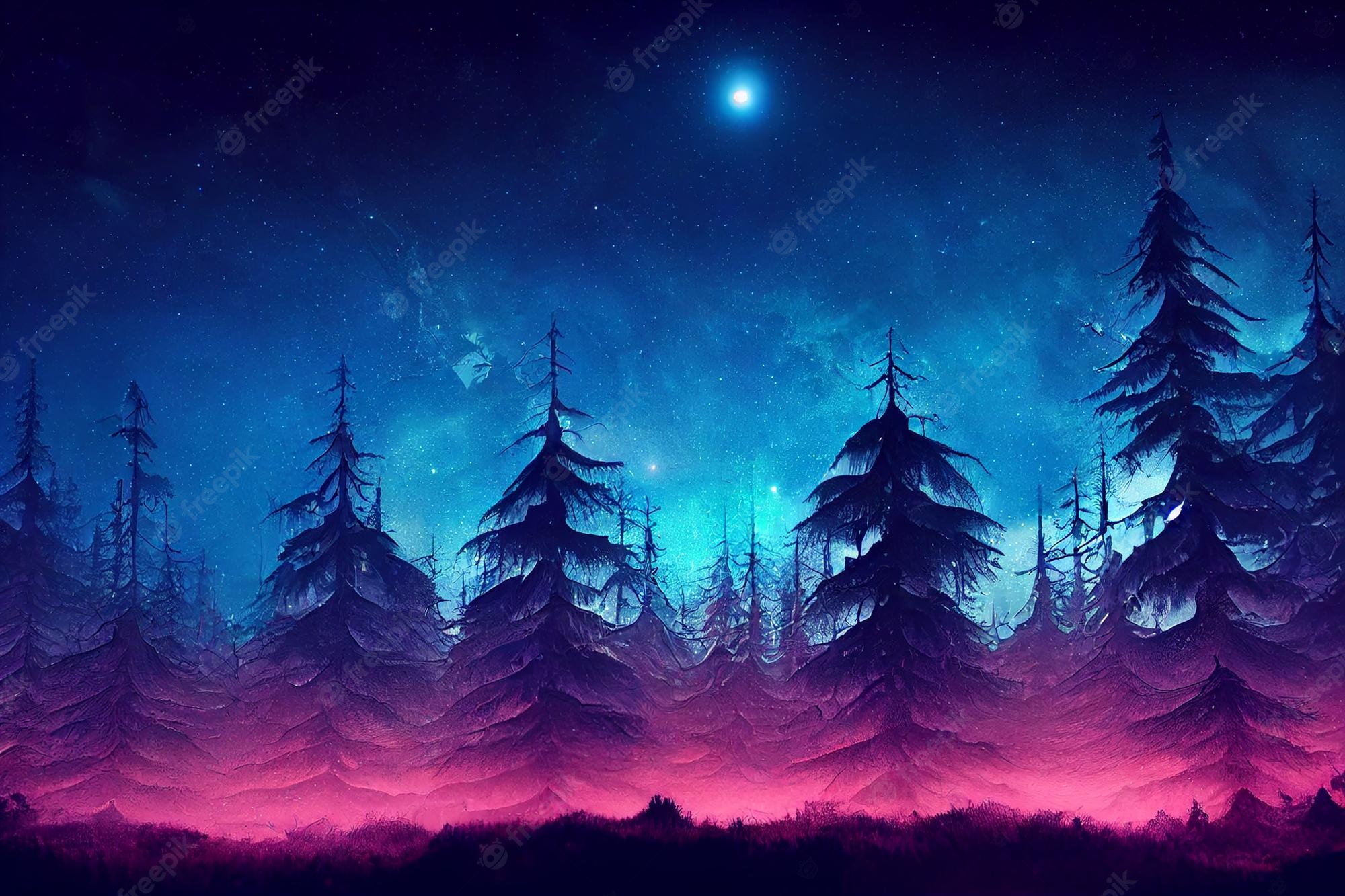 beautiful night forest wallpaper
