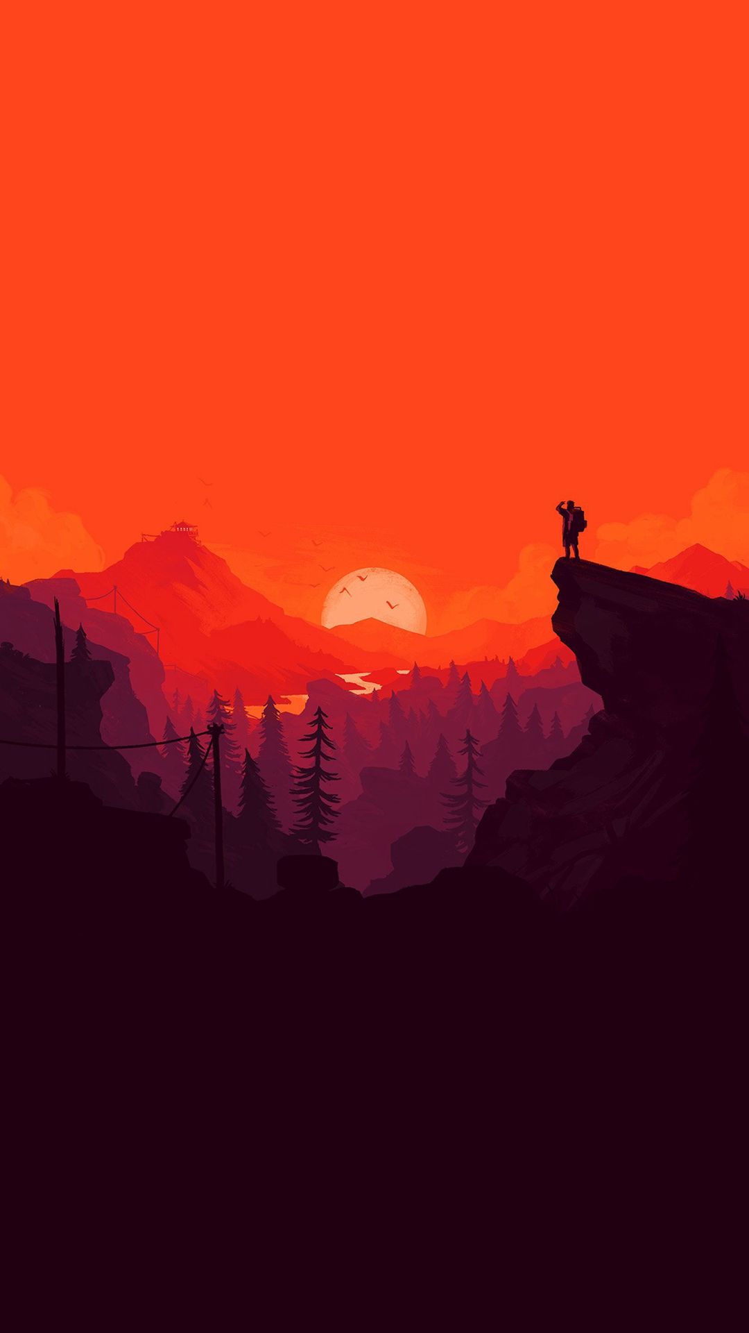 Nature Sunset Simple Minimal Illustration Art Red iPhone